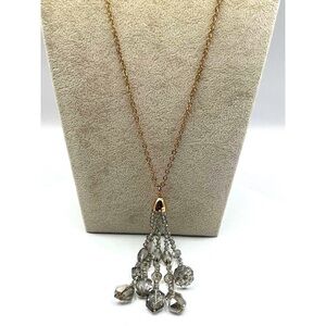 Gold Tone Chain Necklace With Crystal Tassel Pendant.  A89